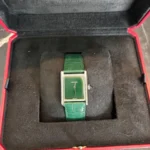 Montre cartier tank pour homme, acier inoxydable, cadran vert, 25 mm, quartz, wsta0056